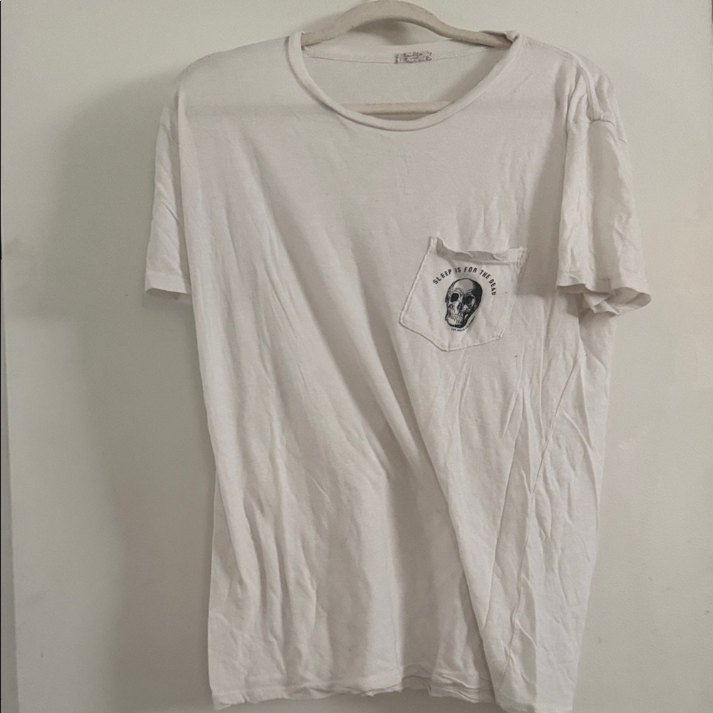 Brandy Melville White Skull Pocket Tee